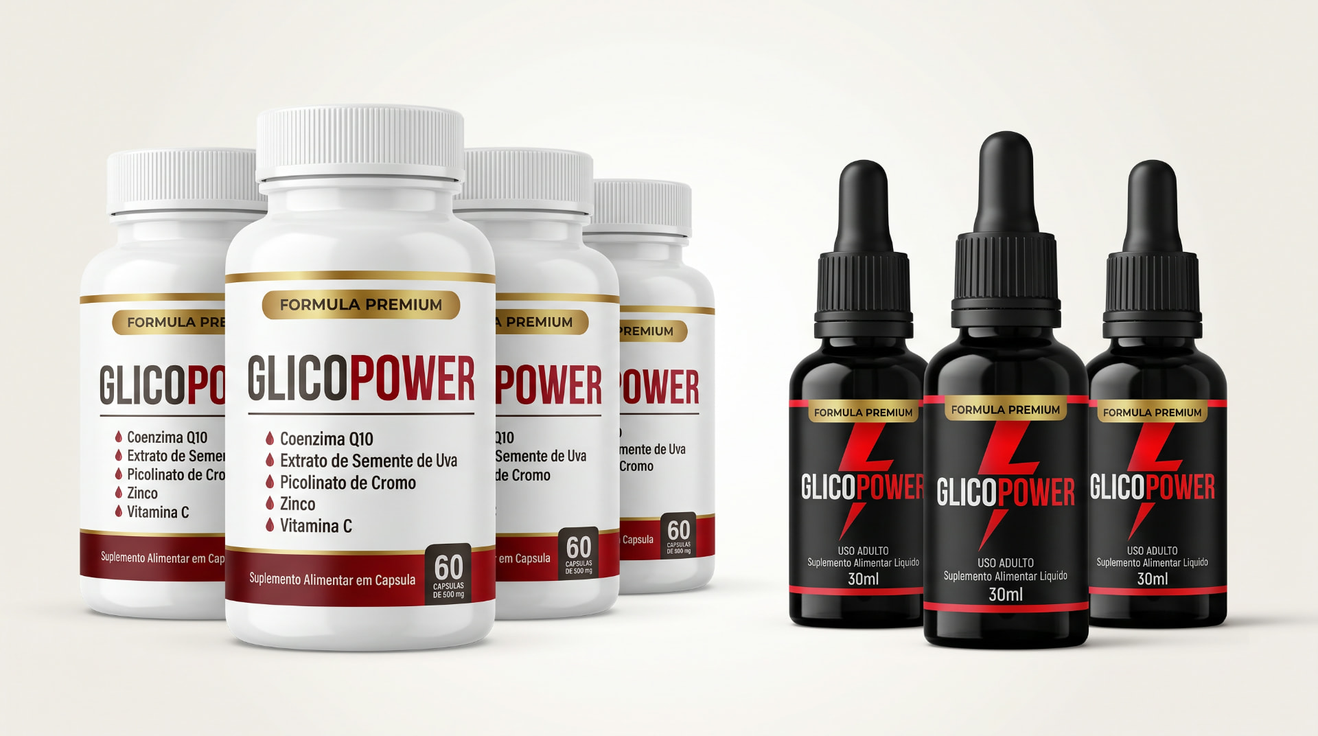 Kit Glico Power 7 meses: 4 potes de cápsula + 3 frascos de gotas